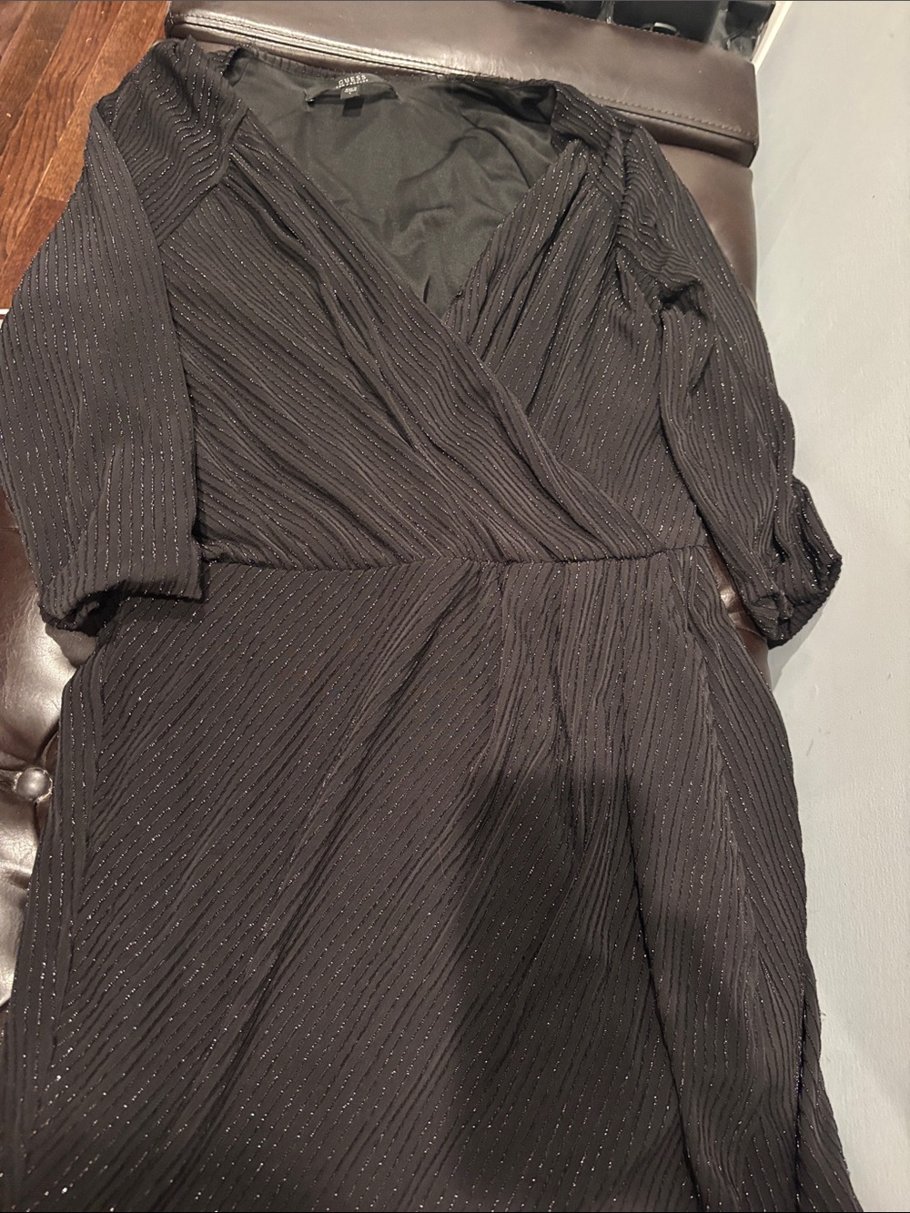 Guess Black Metallic-Thread Wrap Mini Dress